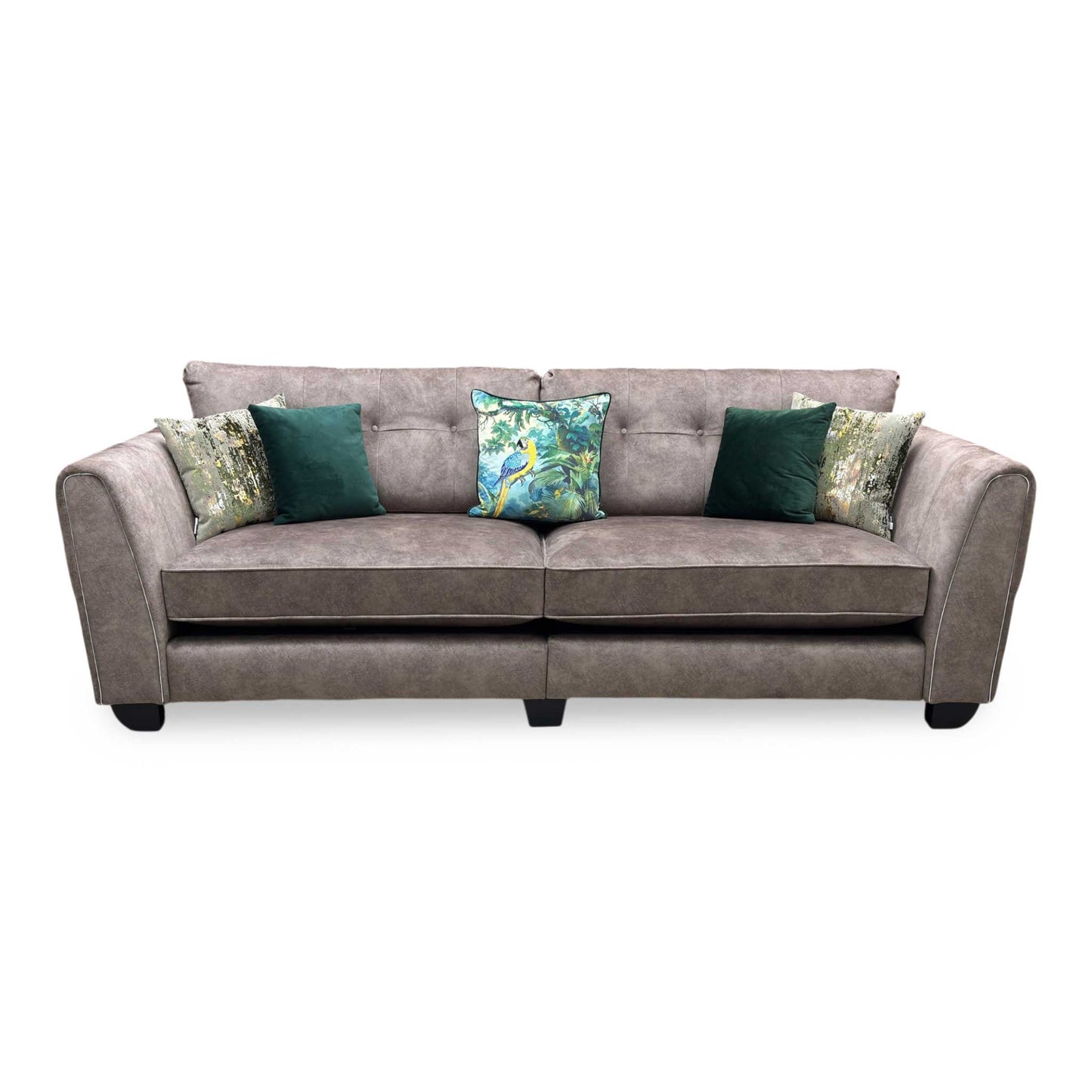 ‘Mariah’ Dapple Chocolate-Tri Chrome Insert Fabric 4 Seater Classic Back Split Frame Sofa