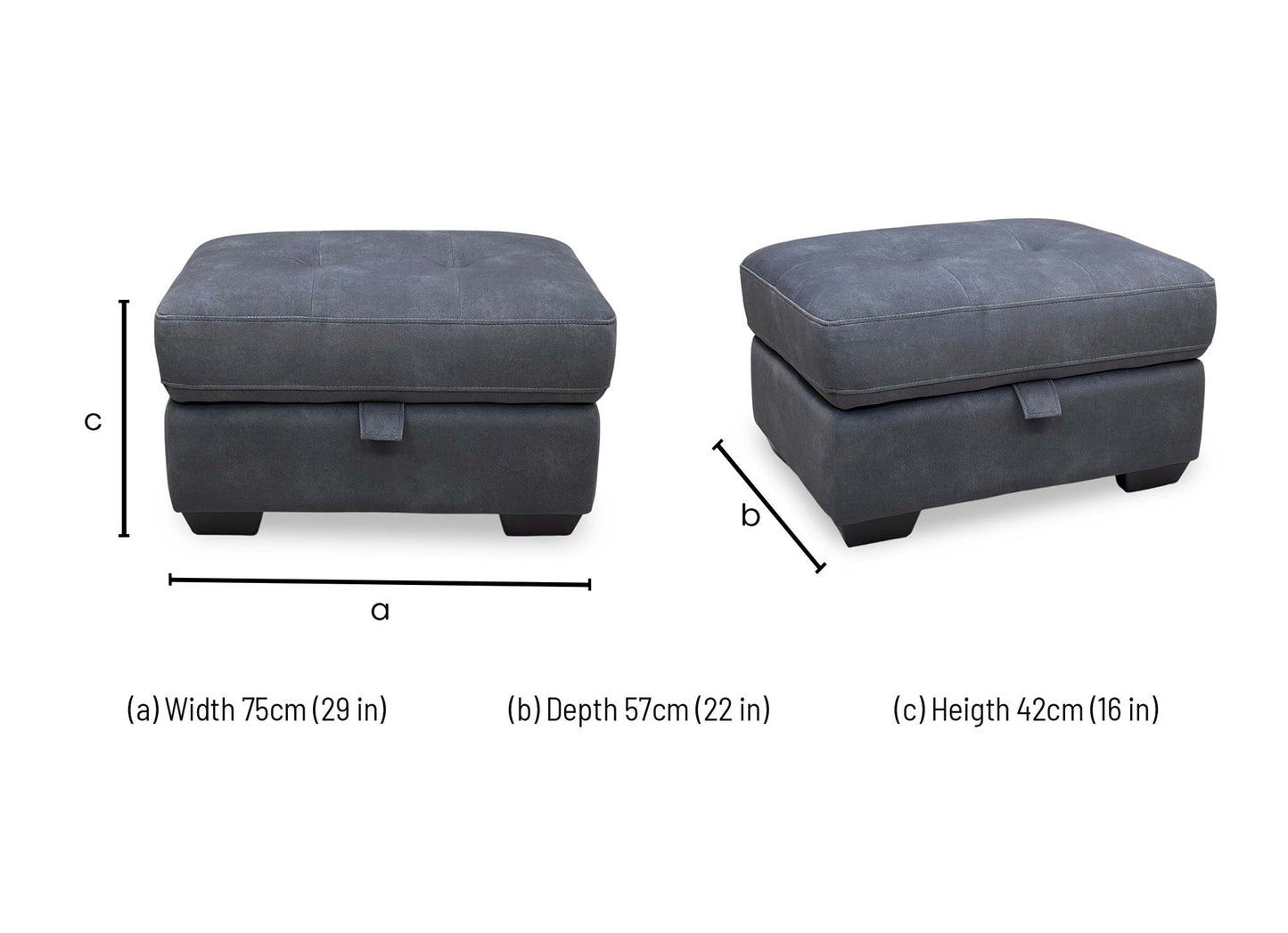‘Dinky’ Dexter Shadow Grey Fabric Large Storage Footstool