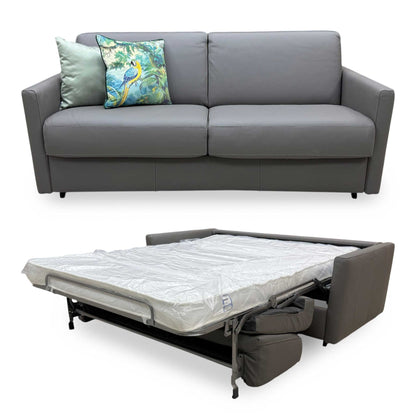 Nicoletti 'Alcova' Torello Grigio Scuro 327 Leather 2.5 Seater Sofa Bed with Slim Arms