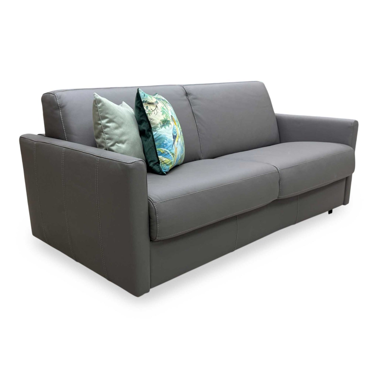 Nicoletti 'Alcova' Torello Grigio Scuro 327 Leather 2.5 Seater Sofa Bed with Slim Arms