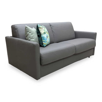 Nicoletti 'Alcova' Torello Grigio Scuro 327 Leather 2.5 Seater Sofa Bed with Slim Arms