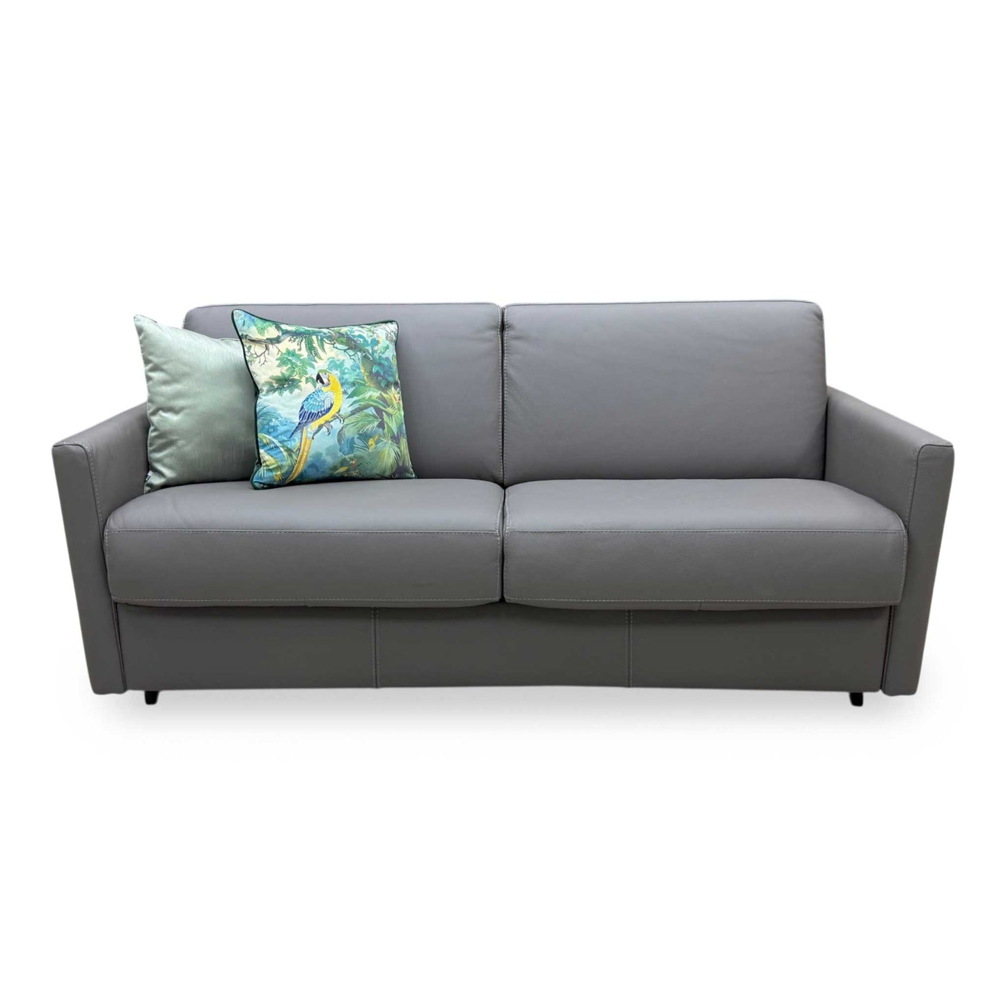 Nicoletti 'Alcova' Torello Grigio Scuro 327 Leather 2.5 Seater Sofa Bed with Slim Arms