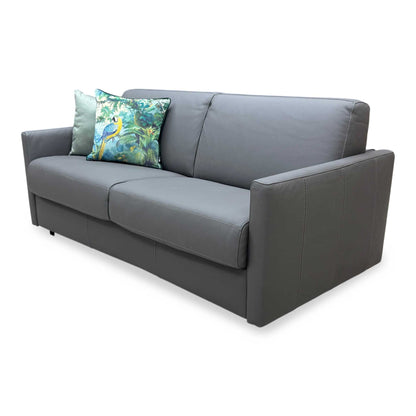 Nicoletti 'Alcova' Torello Grigio Scuro 327 Leather 2.5 Seater Sofa Bed with Slim Arms