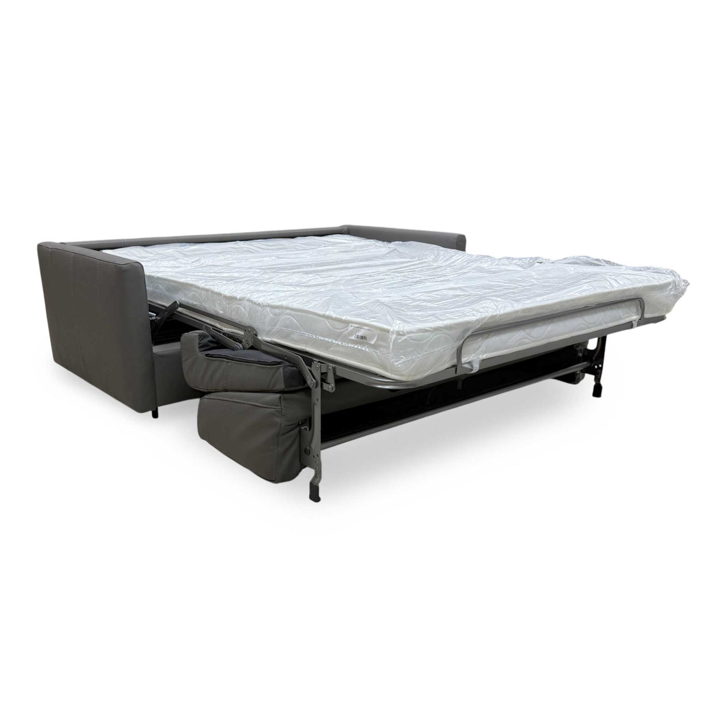 Nicoletti 'Alcova' Torello Grigio Scuro 327 Leather 2.5 Seater Sofa Bed with Slim Arms