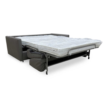 Nicoletti 'Alcova' Torello Grigio Scuro 327 Leather 2.5 Seater Sofa Bed with Slim Arms