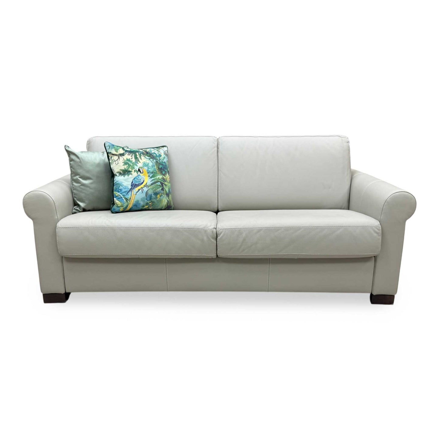 Nicoletti 'Alcova' Torello Tortora Grey Dark Feet Leather 2.5 Seater Sofa Bed with Scroll Arms