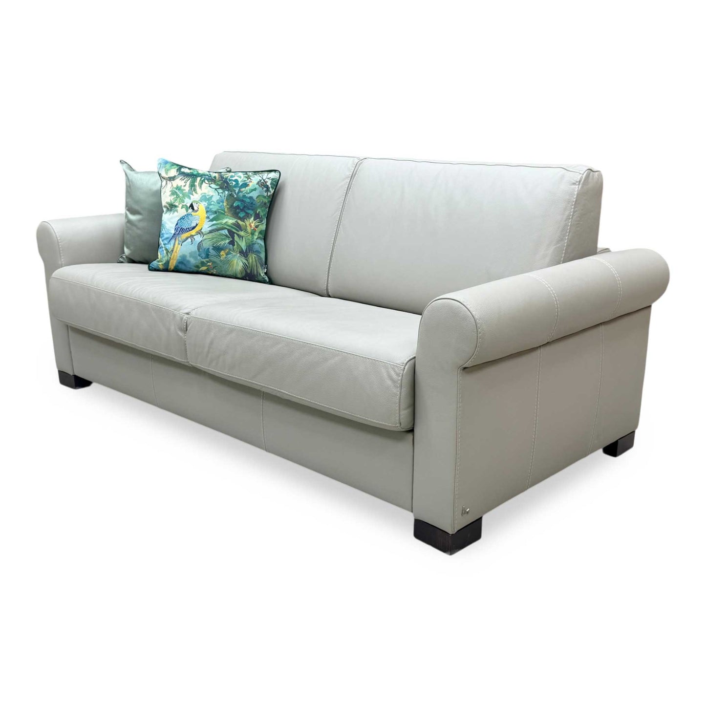 Nicoletti 'Alcova' Torello Tortora Grey Dark Feet Leather 2.5 Seater Sofa Bed with Scroll Arms