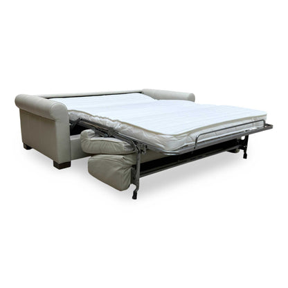 Nicoletti 'Alcova' Torello Tortora Grey Dark Feet Leather 2.5 Seater Sofa Bed with Scroll Arms