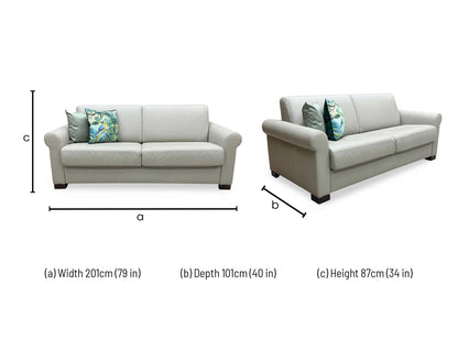 Nicoletti 'Alcova' Torello Tortora Grey Dark Feet Leather 2.5 Seater Sofa Bed with Scroll Arms