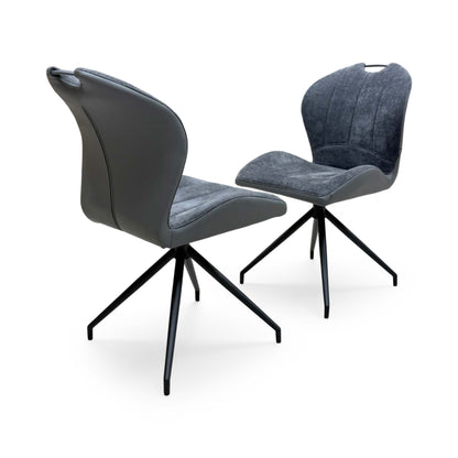 'Raul' Anthracite Grey Fabric Pair of Swivel Dining Chairs