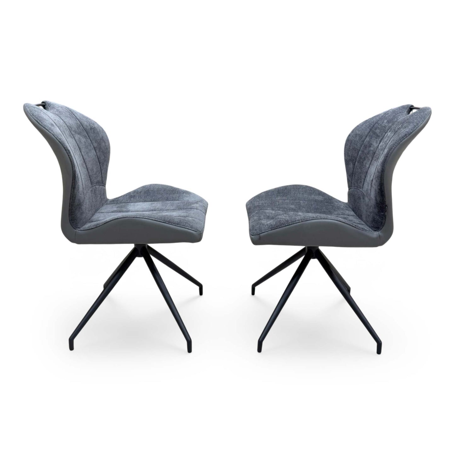 'Raul' Anthracite Grey Fabric Pair of Swivel Dining Chairs