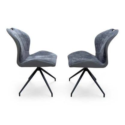 'Raul' Anthracite Grey Fabric Pair of Swivel Dining Chairs