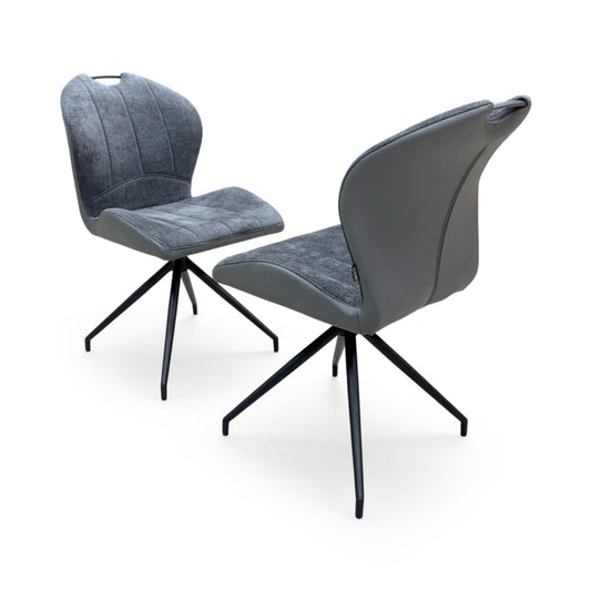 'Raul' Anthracite Grey Fabric Pair of Swivel Dining Chairs