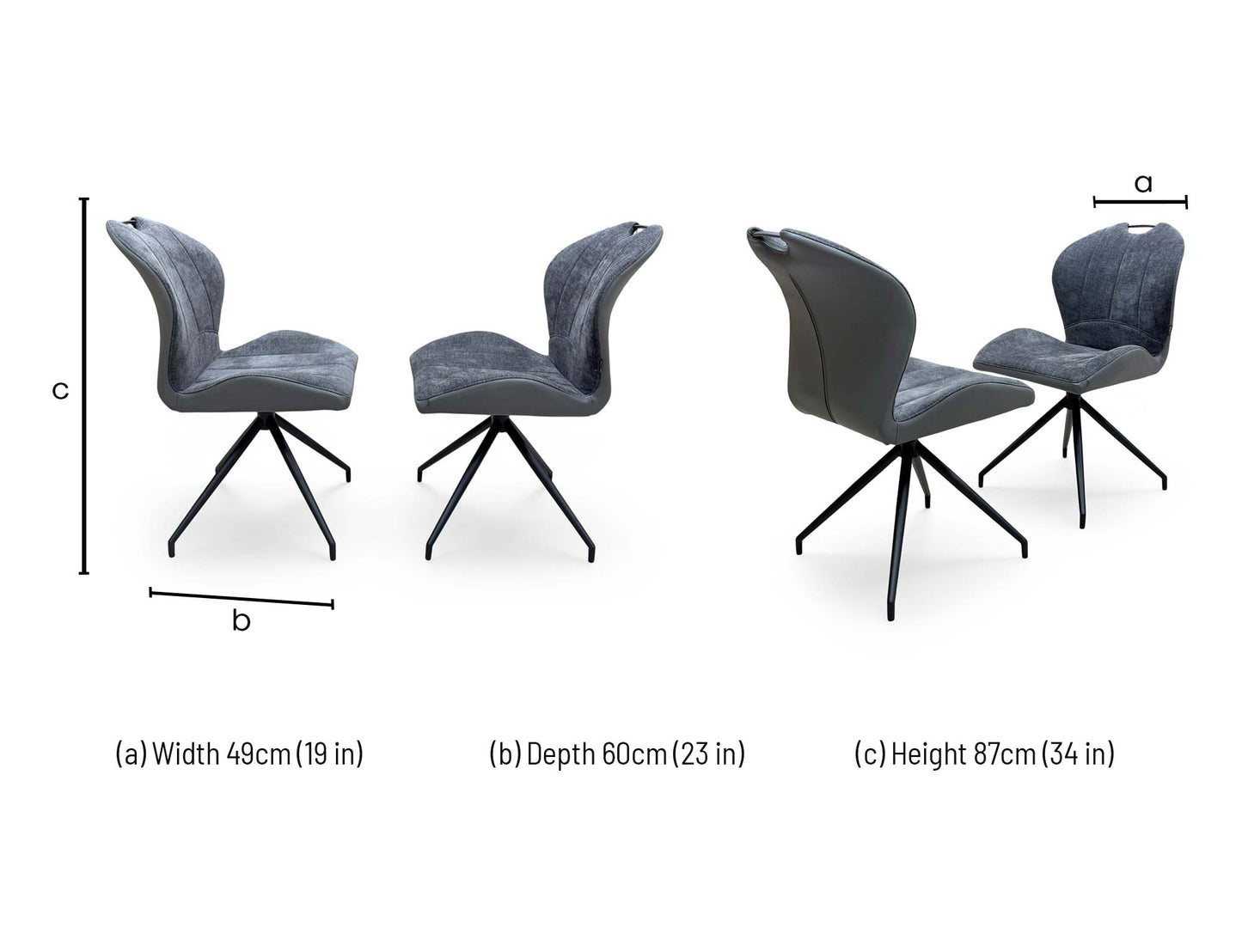 'Raul' Anthracite Grey Fabric Pair of Swivel Dining Chairs