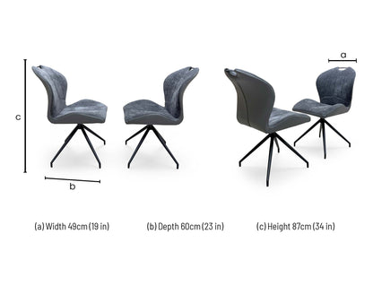 'Raul' Anthracite Grey Fabric Pair of Swivel Dining Chairs