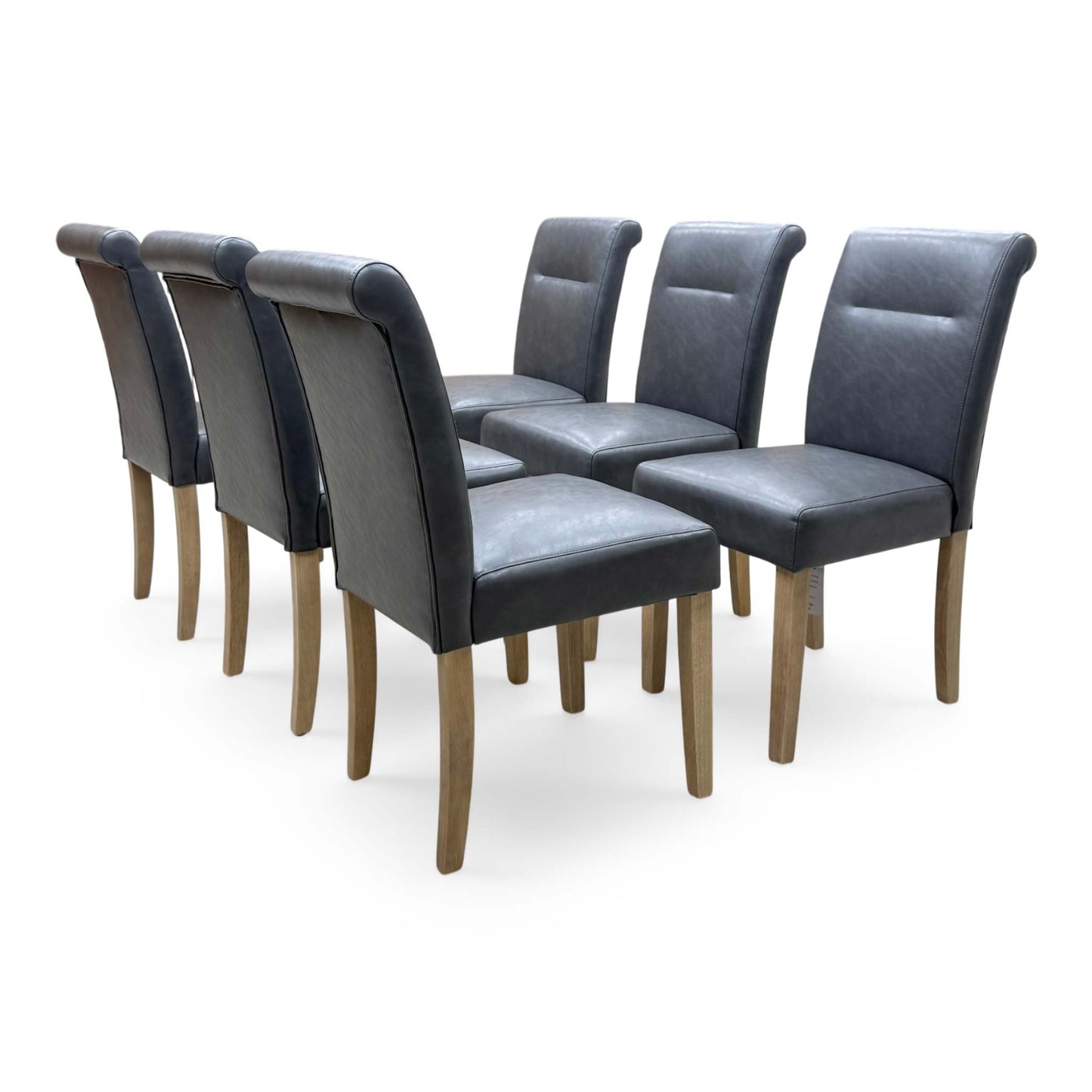 'Lewis' Dark Grey Set of 6 Roll Back Faux Leather Dining Chairs