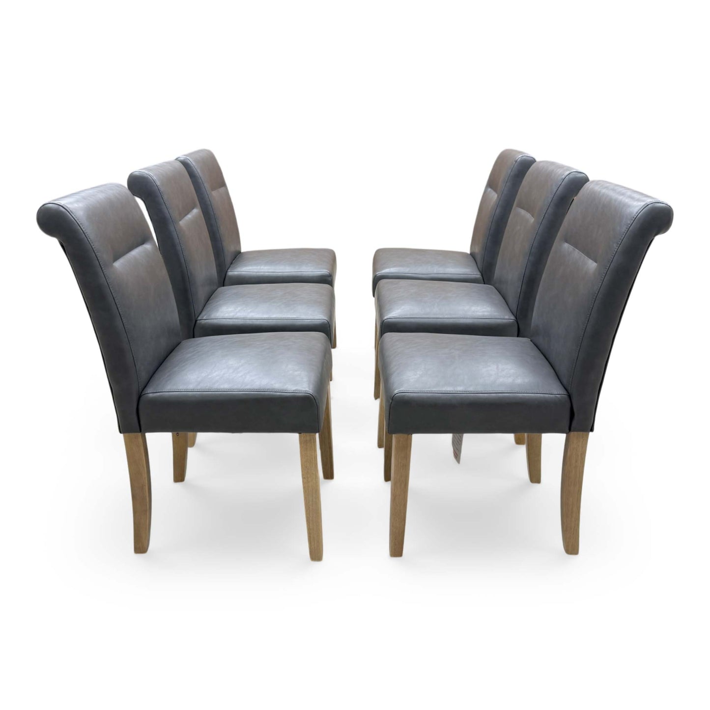 'Lewis' Dark Grey Set of 6 Roll Back Faux Leather Dining Chairs