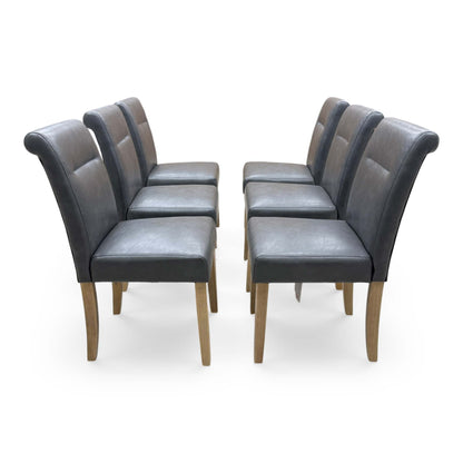'Lewis' Dark Grey Set of 6 Roll Back Faux Leather Dining Chairs