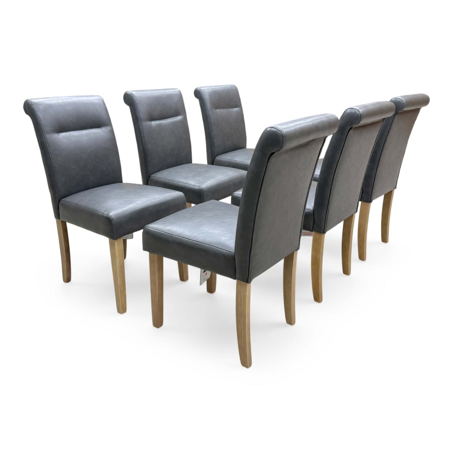 'Lewis' Dark Grey Set of 6 Roll Back Faux Leather Dining Chairs