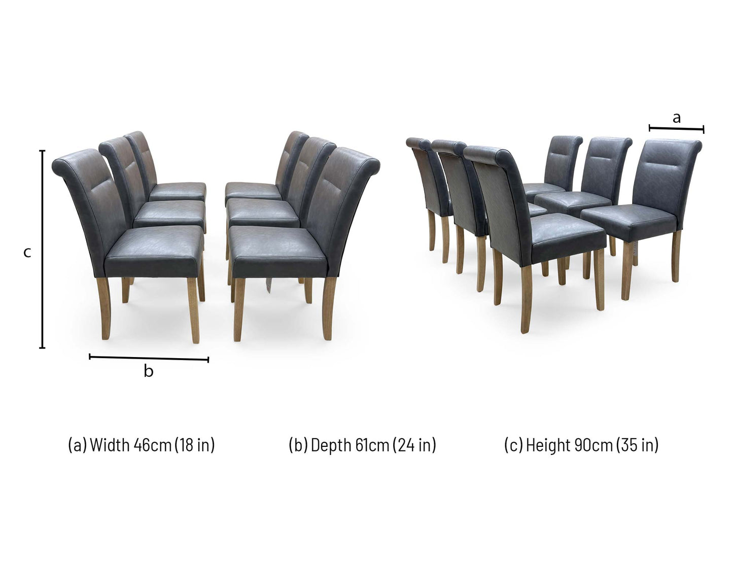 'Lewis' Dark Grey Set of 6 Roll Back Faux Leather Dining Chairs