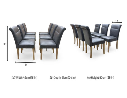 'Lewis' Dark Grey Set of 6 Roll Back Faux Leather Dining Chairs