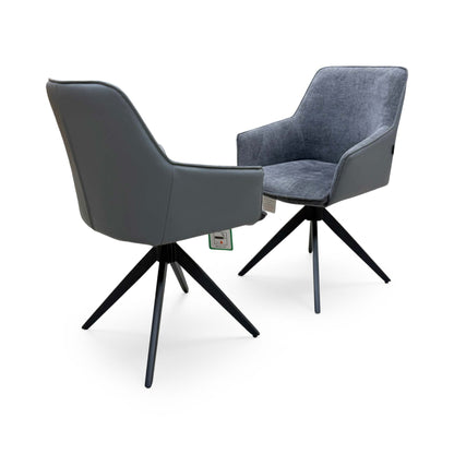 'Jose' Anthracite Grey Fabric Pair of Swivel Dining Arm Chairs