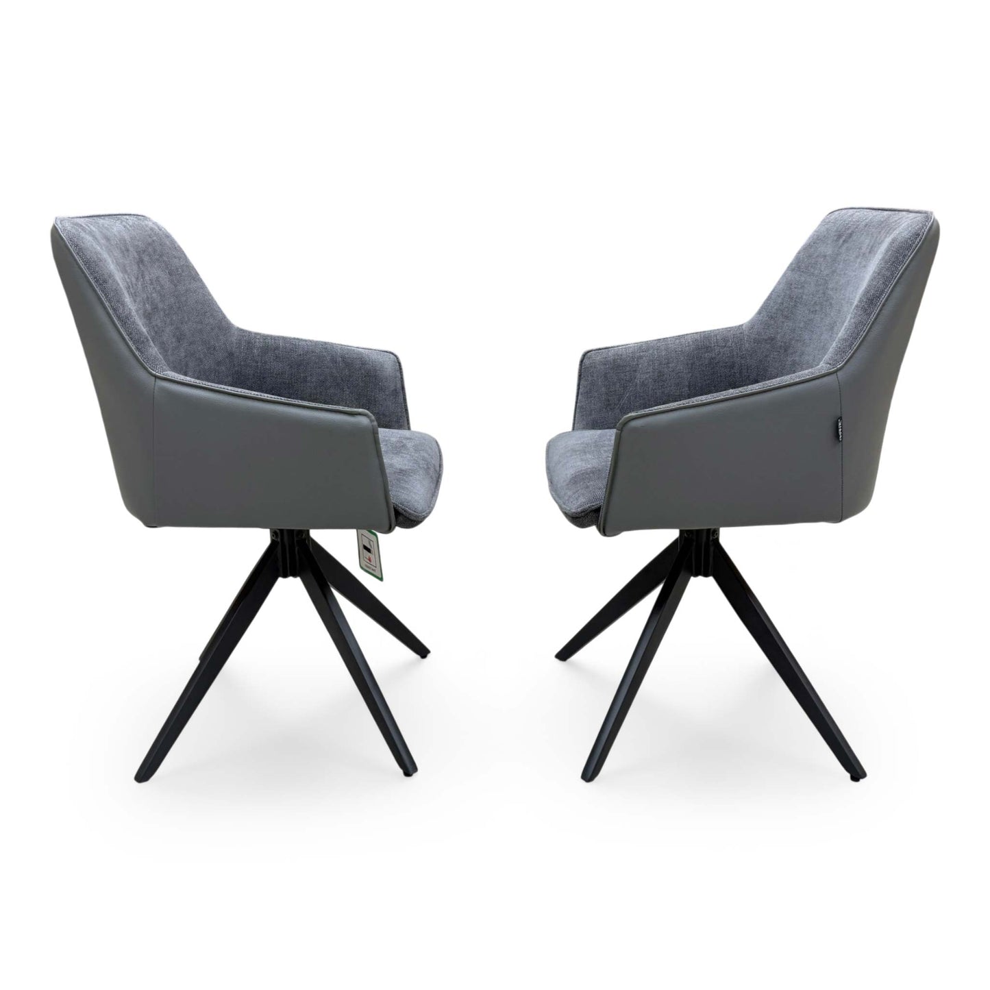 'Jose' Anthracite Grey Fabric Pair of Swivel Dining Arm Chairs