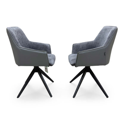 'Jose' Anthracite Grey Fabric Pair of Swivel Dining Arm Chairs
