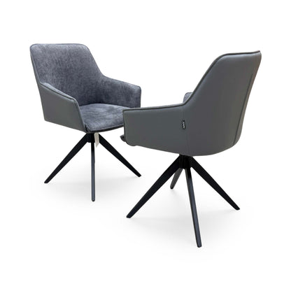 'Jose' Anthracite Grey Fabric Pair of Swivel Dining Arm Chairs