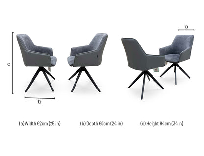 'Jose' Anthracite Grey Fabric Pair of Swivel Dining Arm Chairs