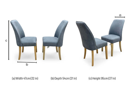 Technical dimension diagram for the Furnitureland Hamilton Fabric Dining Chair, outlining exact floor-to-seat height, overall height, seat width, and depth measurements.