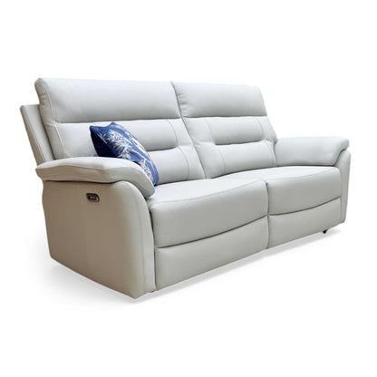 ‘Sally' Light Grey Leather 3 Seater + Power Recliner Chair Sofa Set