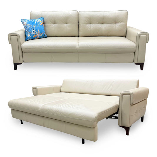'Zoom' Dacota Pebble Cream La-4305 Leather 3 Seater Sofa Bed