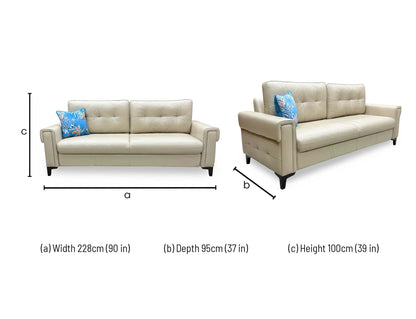 'Zoom' Dacota Pebble Cream La-4305 Leather 3 Seater Sofa Bed