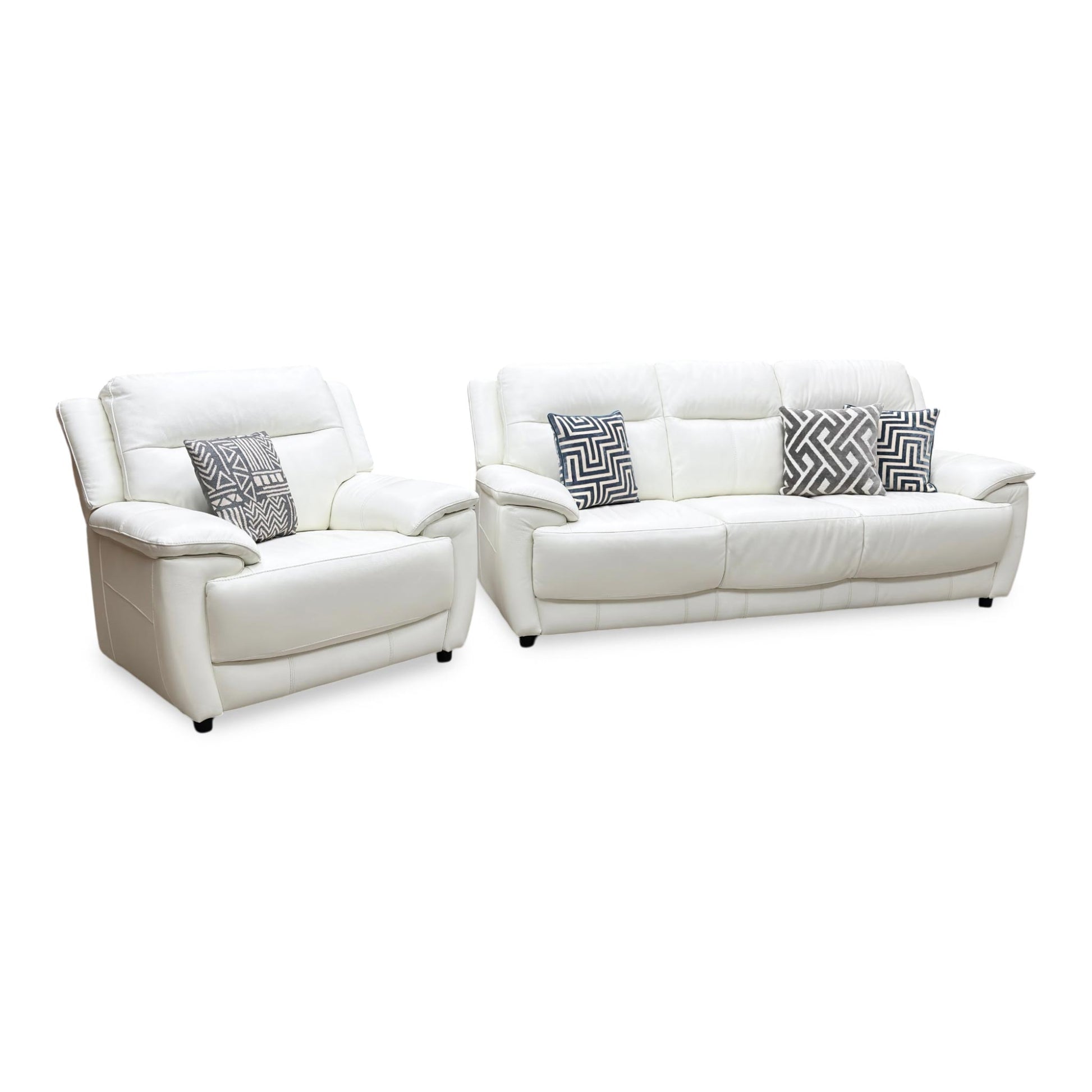 Side view of the Touch white leather sofa frame, demonstrating the ergonomic lumbar contouring, armrest thickness, and sturdy structural depth.