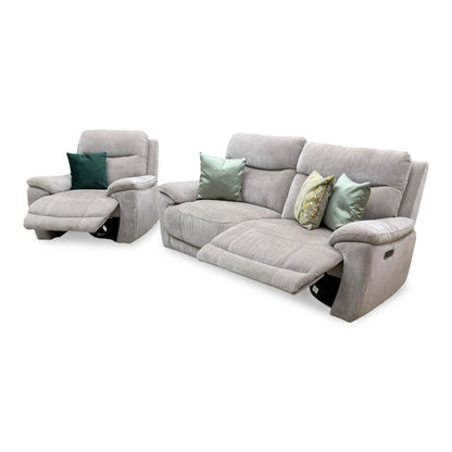 'Sloane' Manhattan Nutmeg Fabric 3 Seater Power Recliner Sofa + Power Chair