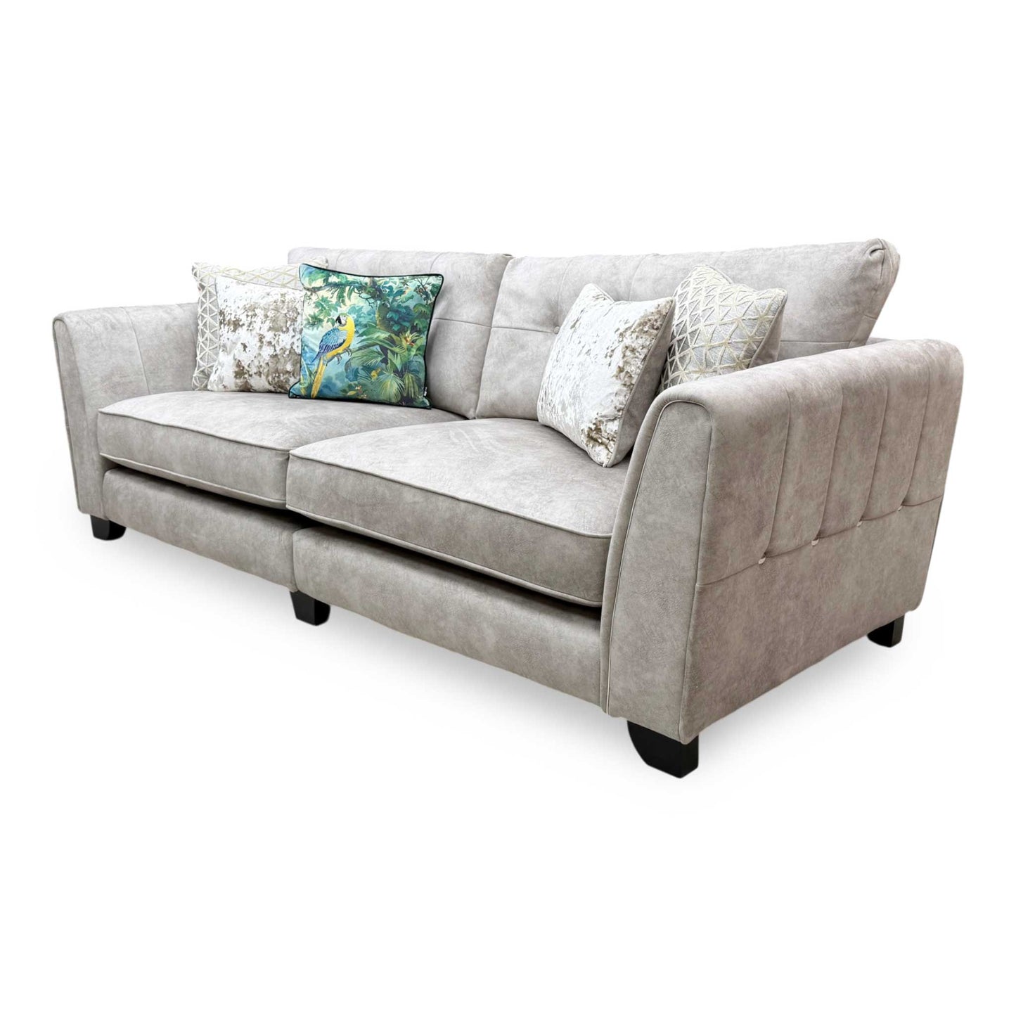 'Mariah' Dapple Cream-Tri Chrome Fabric 4 Seater Classic Back Split Frame Sofa (Ariana)