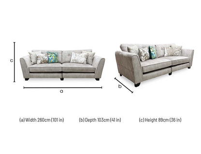 'Mariah' Dapple Cream-Tri Chrome Fabric 4 Seater Classic Back Split Frame Sofa (Ariana)