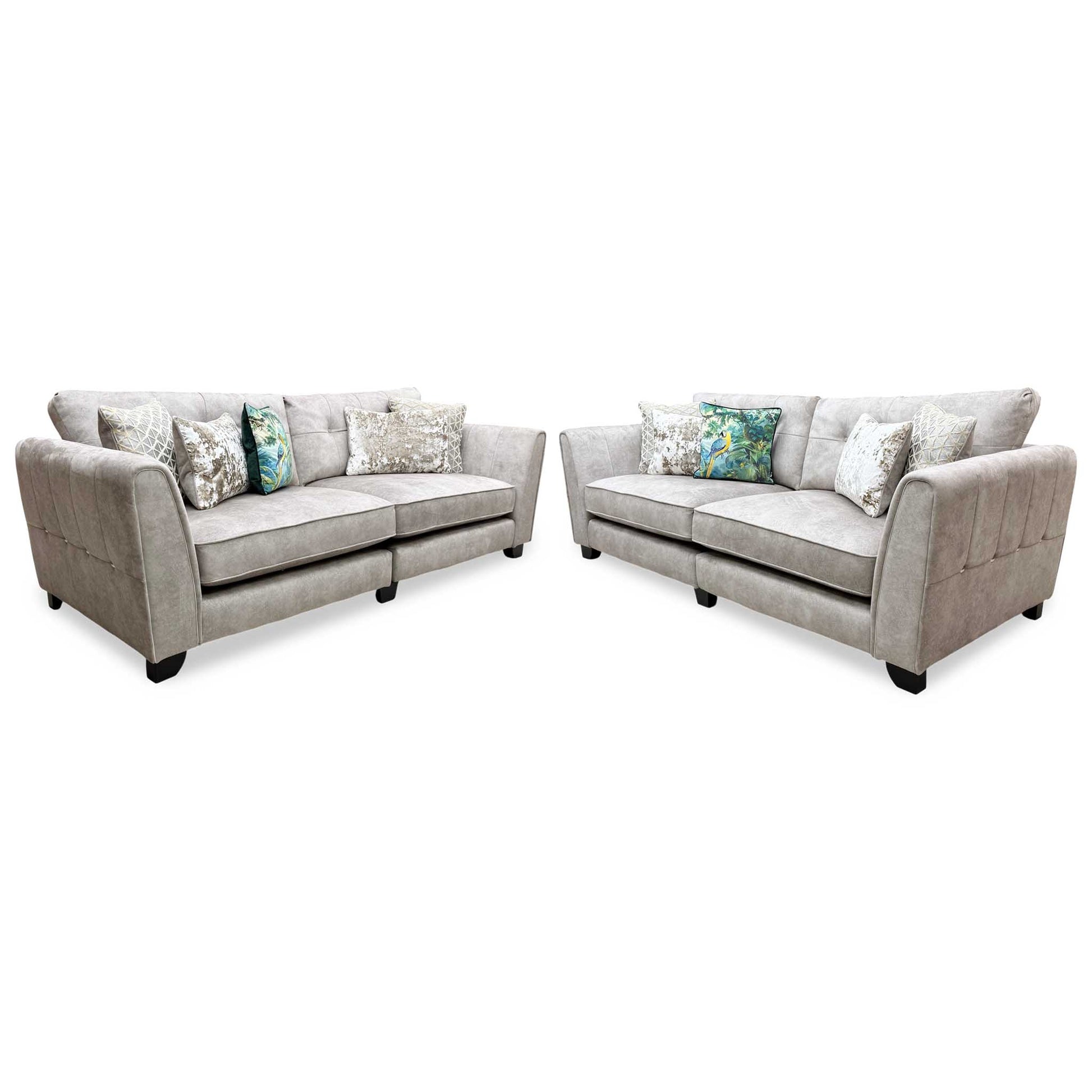 'Mariah' Dapple Cream-Tri Chrome Fabric 4 + 4 Seater Classic Back Split Frame Sofa Set (Ariana) Furniture Village