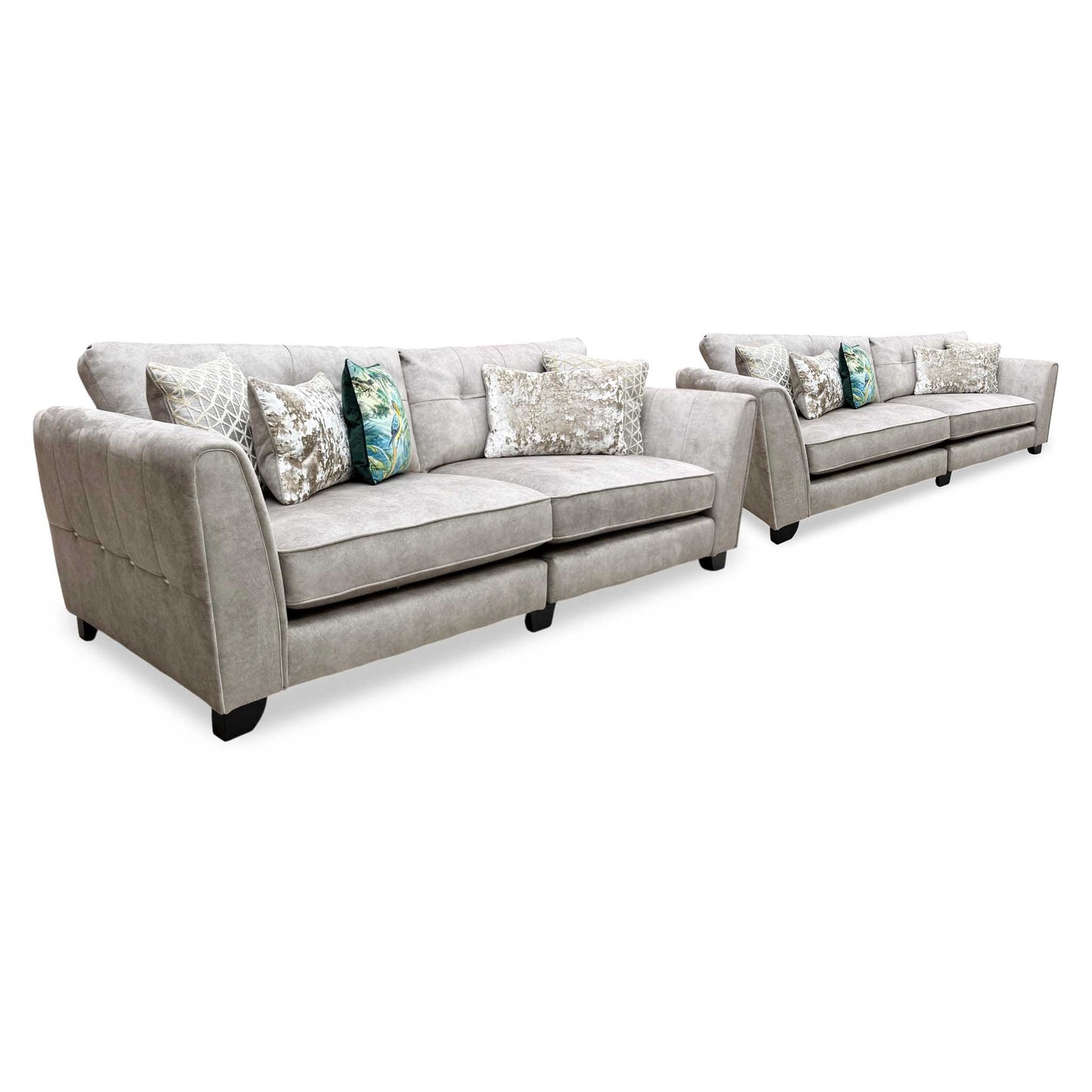 'Mariah' Dapple Cream-Tri Chrome Fabric 4 + 4 Seater Classic Back Split Frame Sofa Set (Ariana) Furniture Village