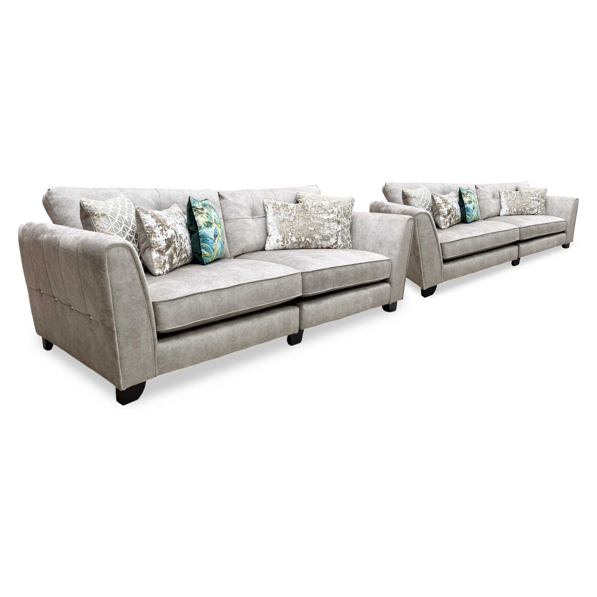 'Mariah' Dapple Cream-Tri Chrome Fabric 4 + 4 Seater Classic Back Split Frame Sofa Set (Ariana) Furniture Village