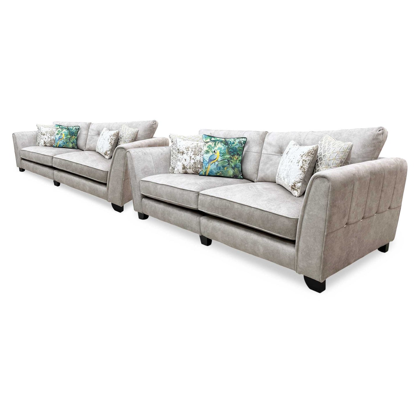 'Mariah' Dapple Cream-Tri Chrome Fabric 4 + 4 Seater Classic Back Split Frame Sofa Set (Ariana) Furniture Village