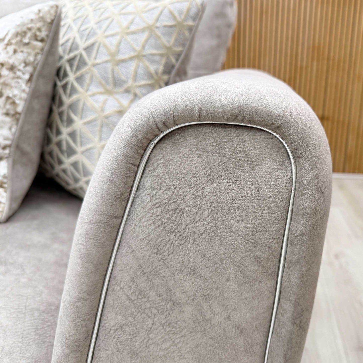 'Mariah' Dapple Cream-Tri Chrome Fabric 4 + 4 Seater Classic Back Split Frame Sofa Set (Ariana) Furniture Village