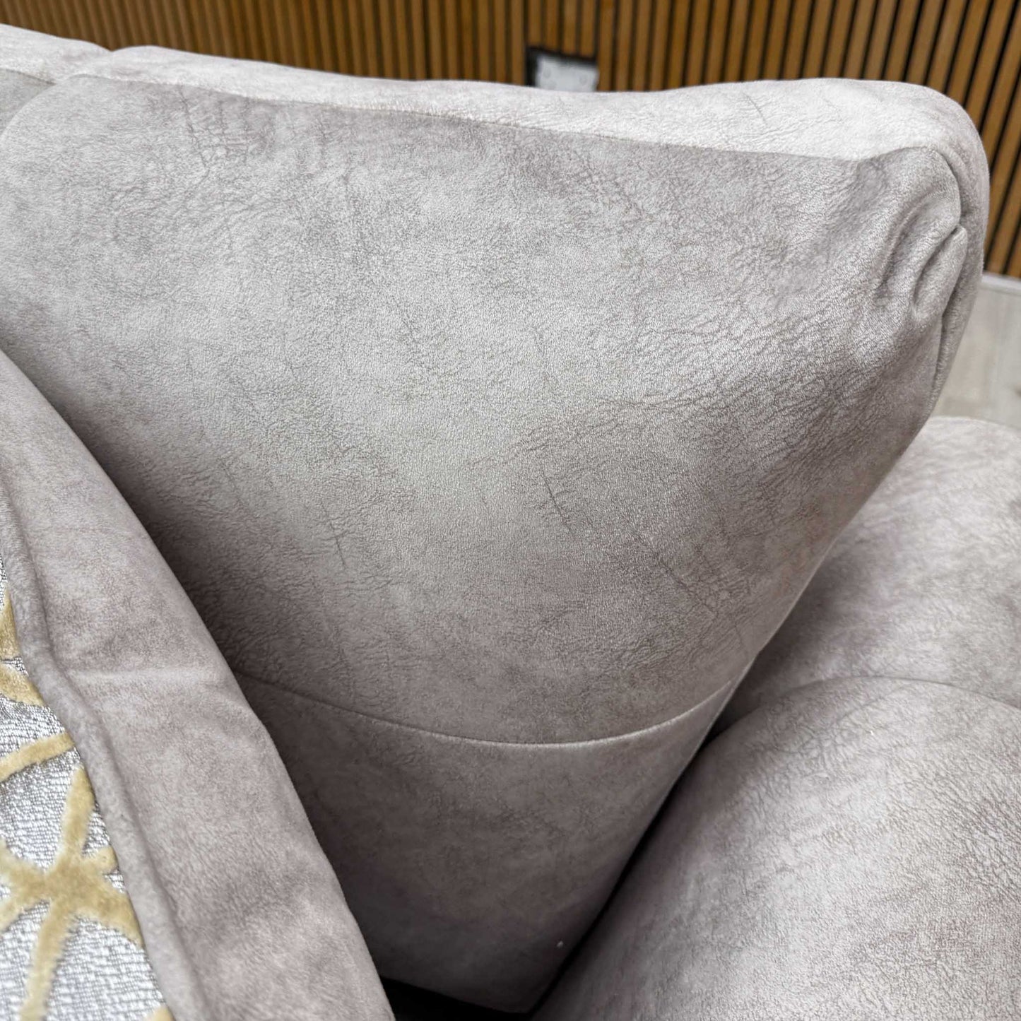 'Mariah' Dapple Cream-Tri Chrome Fabric 4 + 4 Seater Classic Back Split Frame Sofa Set (Ariana) Furniture Village