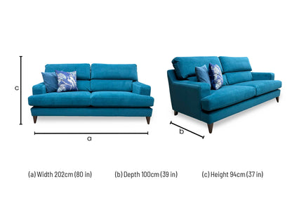 The Lounge Co. 'Romilly' Dra008 Dragoneye Teal Wa Ft Fabric 3 Seater Sofa