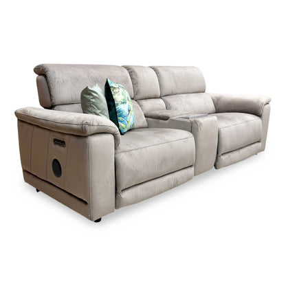 'Genius' Opulence Cedar 51014 Fabric 3 Seater Power Recliner Sofa with Power Headrests, Power Lumbar and Heated Seats