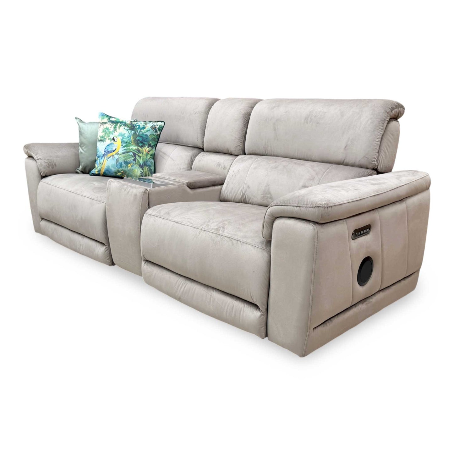 'Genius' Opulence Cedar 51014 Fabric 3 Seater Power Recliner Sofa with Power Headrests, Power Lumbar and Heated Seats