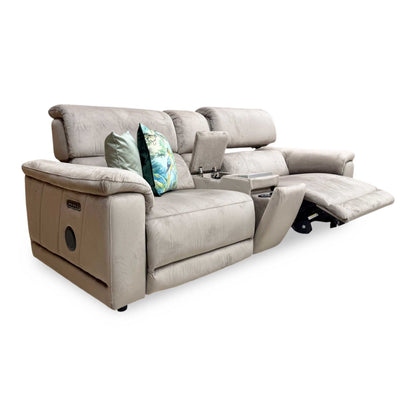 'Genius' Opulence Cedar 51014 Fabric 3 Seater Power Recliner Sofa with Power Headrests, Power Lumbar and Heated Seats