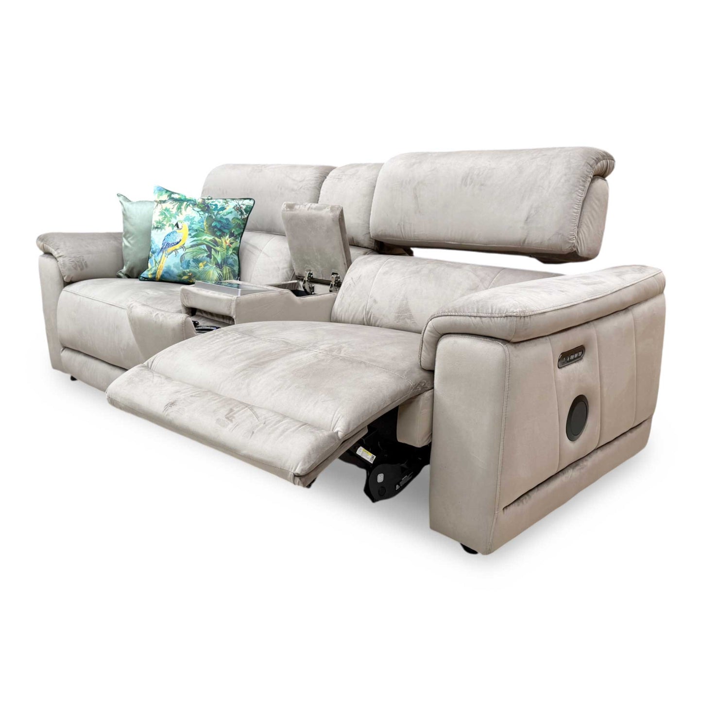 'Genius' Opulence Cedar 51014 Fabric 3 Seater Power Recliner Sofa with Power Headrests, Power Lumbar and Heated Seats