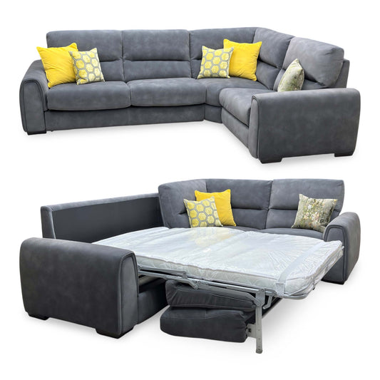 ‘Flex’ Sfa-Pey-R08 Graphite Grey Fabric Small Corner Sofa Bed with Power Recliner and Storage Arms